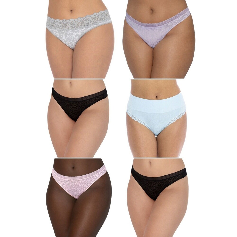Secret Treasures Lot Of 6 Women's Thongs Seamless lace jacquard Wide Band XXL